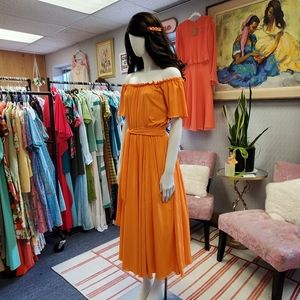 Orange Fit and Flare Midi Circle Dress